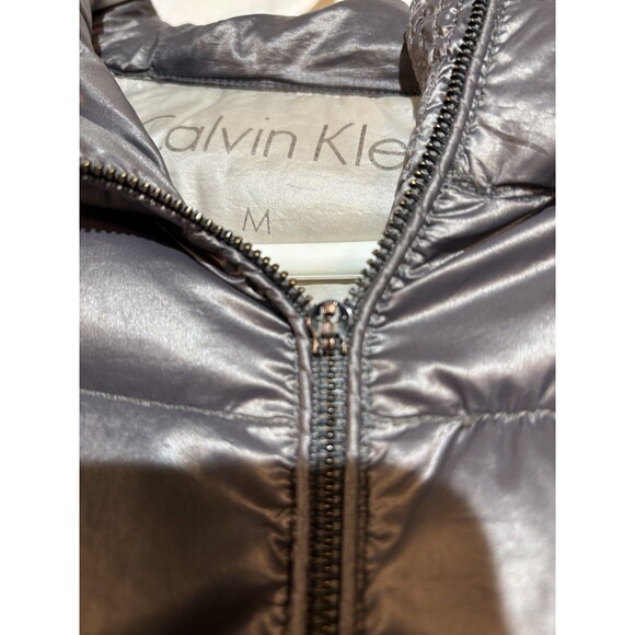 Calvin Klein Premium Down Packable Quilted Hooded Silver Puffer Jacket M - Picture 7 of 14